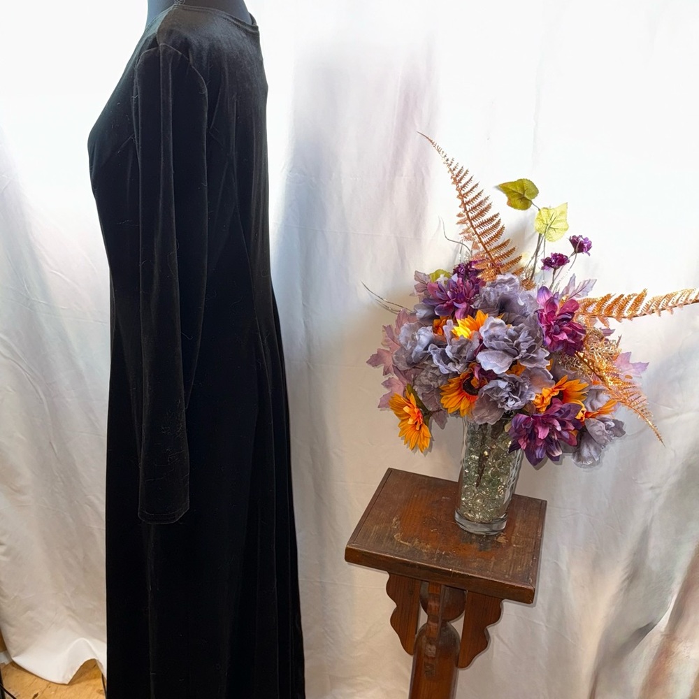 Stonebridge Black Velvet Maxi Dress Long Sleeve Scoop Neck Size 10 - Picture 2 of 7
